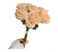 CYRENT Artificial Silk Rose Bouquet Realistic Floral Arrangement Bendable Wire Stems Vibrant Petals 38cm for Wedding Home Party Office Table Decoration(Apricot)