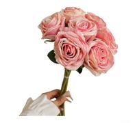 CYRENT Artificial Silk Rose Bouquet Realistic Floral Arrangement Bendable Wire Stems Vibrant Petals 38cm for Wedding Home Party Office Table Decoration(Light pink)