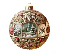 CYRENT Christmas Acrylic Snowflake Pendant Hanging Decoration Festive Holiday Ornament for Tree Window Door Wall Home Party Easy Clean Round Gold Silver 10cm 1pc(G)