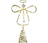 CYRENT Christmas Angel Tree Finial With LED Lights Glitter Finish And Wrought Iron Build For Holiday Seasonal Decor Table Or Tree(With Crystals)