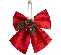 CYRENT Christmas Bow Ornament Velvet 3D Bell Korean Style Red Green Hanging Decoration Tree Home Easy Install Holiday Party Soft Fabric 16x20cm 25x20cm 35x30cm 1pc(Medium-Red)