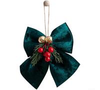 CYRENT Christmas Bow Ornament Velvet 3D Bell Korean Style Red Green Hanging Decoration Tree Home Easy Install Holiday Party Soft Fabric 16x20cm 25x20cm 35x30cm 1pc(Small-Green)