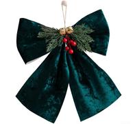 CYRENT Christmas Bow Ornament Velvet 3D Bell Korean Style Red Green Hanging Decoration Tree Home Easy Install Holiday Party Soft Fabric 16x20cm 25x20cm 35x30cm 1pc(Large-Green)
