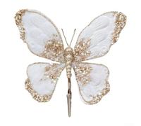CYRENT Christmas Butterfly Ornament - Multicolor Glitter Sequins Flannel Butterfly Decor for Hanging on Tree Wall Table Holiday Decor(White)