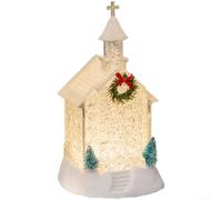 CYRENT Christmas Church Night Light Transparent Decor Battery Powered LED Glow For Home Table Shelf Mantle Plastic White 11.5x13x21.5cm Seasonal Ambience(A)