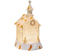 CYRENT Christmas Church Night Light Transparent Decor Battery Powered LED Glow For Home Table Shelf Mantle Plastic White 11.5x13x21.5cm Seasonal Ambience(B)