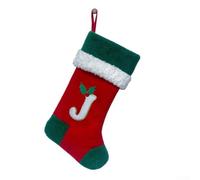 CYRENT Christmas Stocking Velvet Embroidered Letter Personalised Xmas Decoration Large Opening Sturdy Strap Reusable Home Fireplace Candy Gifts Storage 46x20cm 1pc(J)