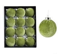 CYRENT Christmas Tree Decoration Baubles Set Velvet Balls 12 Pcs Soft Flocked Texture Green Ornaments Hanging Loops Plastic Modern Design for Home Office Holiday Party 8x24x32cm(A)