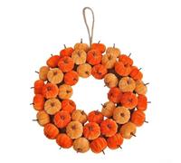CYRENT Fabric Pumpkin Wreath Autumn Decoration Artificial Mini Pumpkins Vibrant Orange Fall Colours for Door Wall Table Indoor Outdoor Use 40x40cm Cloth Material
