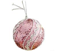 CYRENT Foam Hanging Ball Ornament Glitter Pearl Beads Sequins Lightweight Christmas Decoration for Tree Window Festive Parties European Style Oak Pink 6x6x9cm(G)