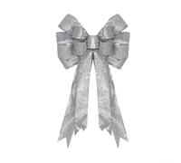 CYRENT Large Christmas Bow Decoration 24x41cm Fabric Ribbon Tree-Topper Door Wreath Ornament Silver Red Gold(Silver)