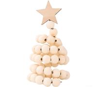 CYRENT Minimalist Christmas Tree Scandinavian Style Desktop Decoration Natural Wooden Beads Compact 16cm Steel Wire Modern Table Ornament for Office Home Holiday(Primary Color)