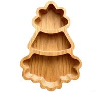 CYRENT Wooden Christmas Tree Shaped Serving Tray Festive Tabletop Centrepiece Decorative Platter for Fruit Snacks Holiday Parties European Style Natural Wood 20x13.68cm(1)