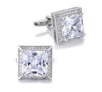Cyriacus Silver Square Crystal Cufflinks for Men, 0.62*0.62inch, CZ Stone for Him