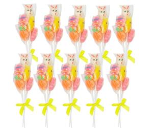 Cyrlm Easter Spring Bouquet Lollipops 50g - Fruit Flavoured - Carrot, Chick, Egg, Bunny & Flower - Perfect for Easter Baskets, Hunts & Gifts - 18 Pack