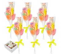 Cyrlm Easter Spring Bouquet Lollipops 50g with Gift Box - Fruit Flavoured - Carrot, Chick, Egg, Bunny & Flower - Perfect for Easter Baskets, Hunts & Gifts - 6 Pack