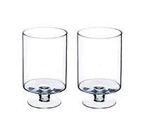 CYS EXCEL Glass Hurricane Pillar Candle Holders (H:10" W:6", 2 PCS) | Multiple Size Choices Short Stem Candle Jars | Stemmed Glass Cylinder Candle Vase
