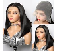 CYSDRH Bob Wig Human Hair 13x6 HD Lace Front Wigs for Black Women 180% Denisty Wear and Go Glueless Wigs Human Hair Pre Plucked Pre Cut Natural Hairline - 14 Inch Short Wig Natural Black Color