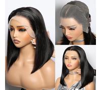 CYSDRH Bob Wig Human Hair Full 13x4 Transparent Lace Front Wigs 180% Density Short Wigs for Black Women Pre Plucked Pre Cut 100% Brazilian Unprocessed Brazilian Human Hair Wigs - 14 Inch Bob Wig