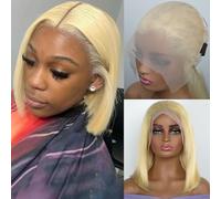 CYSDRH Honey Blonde Bob Wig Human Hair Full 13x6 HD Lace Frontal Glueless Wigs Pre Plucked 100% Unprocessed Brazilian Virgin Human Hair Wigs for Women - 180% Density 16 Inch 13x6 613 Bob Wig