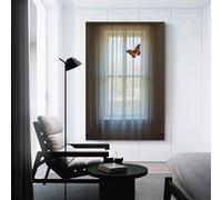 CYSEHKRBL Canvas Wall Painting Butterfly Flying Through Curtain Canvas Printing Suitable for Living Room Office Entrance Corridor Cafe 08x12inch(20x30cm) Frameles