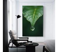 CYSEHKRBL Canvas Wall Painting Crystal Clear Water Drops Falling from The Leaf Tip Canvas Printing Suitable for Living Room Office Entrance Corridor Cafe 16x24inch(40x60cm) Frameles