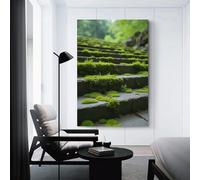 CYSEHKRBL Canvas Wall Painting Moss on The Stone Steps Canvas Printing Suitable for Living Room Office Entrance Corridor Cafe 08x12inch(20x30cm) Frameles