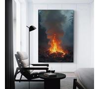 CYSEHKRBL Fire in The Village Wall Decoration Vintage Canvas Bathroom Decoration Wall Decoration 12x18inch(30x45cm) Frameles