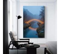 CYSEHKRBL Flowing Water Bridge Wall Decoration Vintage Canvas Bathroom Decoration Wall Decoration 16x24inch(40x60cm) Frameles
