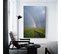 CYSEHKRBL Wall Decoration Painting Frameless Double Rainbow Across The Valley after The Rain Canvas Oil Painting Decoration Painting Living Room Bedroom 12x18inch(30x45cm) Home Decoration