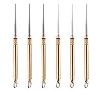 CYSJ 6 PCS Portable Titanium Toothpicks, Pocket Keychain Toothpick Integrated, Telescopic Toothpick Metal Toothpick Holder for for Outdoor Camping Picnic - Brass