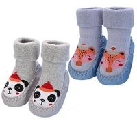 Cysocool 2 Pairs Baby Slipper Socks Thick Terry Kids Moccasins Anti Slip Newborn Toddler Warm First Walking Shoes Socks with Grips