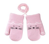 Cysocool Cat Inspired Baby Winter Knit Mittens On String 1-3 Years Toddler Cold Weather Fleece Warm Gloves Girls Boys Insulated Plush Mittens Snow Gloves