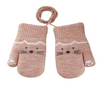 Cysocool Cat Inspired Baby Winter Knit Mittens On String 1-3 Years Toddler Cold Weather Fleece Warm Gloves Girls Boys Insulated Plush Mittens Snow Gloves