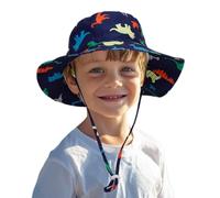 Cysocool Children Dino Print Wide Brim Sun Hat with Strap 3-8 Years Boys Mesh Cool Hats Anti UV Sun Protection Cap with Strap Kids Beach Cycling Hiking Summer Sun Visor Caps