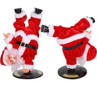 Cysocool Dancing Singing Santa Claus Christmas Figure Electric Musical Rotating Handstand Santa Doll Christmas Novelty Xmas Home Decoration Tree Ornament Table Fireplace Decor Santa Gifts