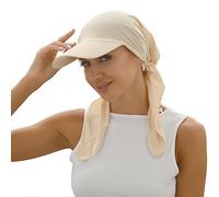 Cysocool Peaked Chemo Cap Women Sun Protection Baseball Cap Newsboy Hat Elastic Soft Bamboo Pre Tied Headscarf Headwrap Hair Loss Turbans Head Scarf Bandana Skull Cap Slouchy Beanie Bonnet Beige