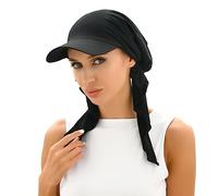 Cysocool Peaked Chemo Cap Women Sun Protection Baseball Cap Newsboy Hat Elastic Soft Bamboo Pre Tied Headscarf Headwrap Hair Loss Turbans Head Scarf Bandana Skull Cap Slouchy Beanie Bonnet Black