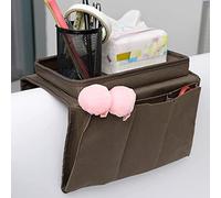 Cysocool Sofa Candy Organizer w/ Tray Sofa Armrest Organizer w/ Cup Holder Couch TV Remote Caddy Sofa Storage Bag Tablet Book Magazines DVD Eyeglasses Drinker Snacks Holder Pouch Pocket, Brown