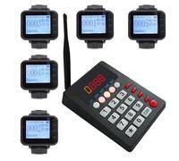 CYSSJF Kitchen-to-Waiter Pager Buzzer System | Complete Chef-to-Staff Calling Set - Optimise Meal Service Workflows in Restaurant, Pub, Hotel & Banqueting (1 Keypad Caller + 5 Watch-Receivers)