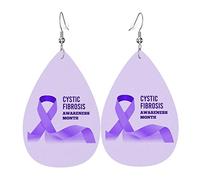 Cystic Fibrosis Awareness Month Purple Ribbon Faux Leather Earrings Teardrop Dangle Earrings For Women Girls