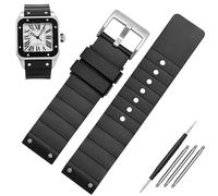 CYSUE 23mm Watch Strap for Cartier Santos Sandoz Santos 100 Silicone Watch Strap Rubber Men and Women Black (Color : Black silver pin, Size : 23mm)