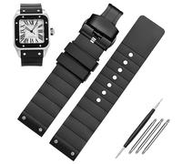 CYSUE 23mm Watch Strap for Cartier Santos Sandoz Santos 100 Silicone Watch Strap Rubber Men and Women Black (Color : Black black buckle, Size : 23mm)