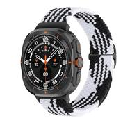 CYSUE Braided Solo Loop Nylon Strap For Samsung Galaxy Watch 7 Ultra Band 47mm Stretchy Nylon Woven Bracelet Correa WatchBands(15 black white)