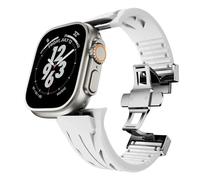 CYSUE Fluororubber Band For Apple Watch Ultra 2 49mm S10 46MM 45mm 44MM 42mm Strap For Iwatch Series 6 5 4 Se 9 8 7 Ultra Cut To Size Fluororubber Bracelet Watchbands(Silver white,S10 42MM)