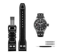 CYSUE Genuine Leather Rivets Watchband For IWC Big Pilot Spitfire Cowhide Folding Buckle Watch Men Strap 21mm 22mm (Color : 32x14mm, Size : 21mm)