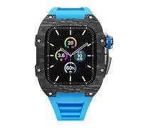 CYSUE Luxury Modification Kit Carbon Fiber Case For Apple Watchband 45mm 44mm Rubber+Metal Strap For iWatch Series7 SE 6 5 4 Cover DIY (Color : Blue, Size : 45mm For 7)
