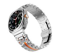 CYSUE Luxury Stainless Steel Strap for Samsung Galaxy Watch Ultra 47mm Metal No Gaps Connector Band for GALAXY WATCH 47 ULTRA Bracelet(Silver orange)