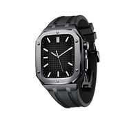 CYSUE Men Rugged Protective Case Drop Proof Metal Bumper With Strap For Apple Watch 45mm 44mm, For iWatch 7/6/5/4 SE Series Silicone Band Luxury Band Case(Black,44MM FOR 6/5/4/SE)