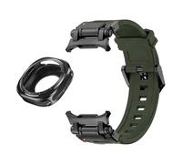 CYSUE Metal Case Fluororubber Strap for Samsung Galaxy Watch 7 Ultra 47mm Metal Protective Case Cover Sport Bracelet for Galaxy Ultra 47mm FKM WatchBands(Green black)